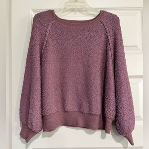 Umgee Textured Purple Pullover Sweater with Balloon Sleeves